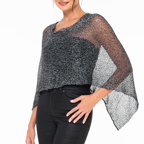 Image of SHU-SHI Womens Sheer Knit Poncho Shrug Lightweight Cover Up One Size Fits Most
