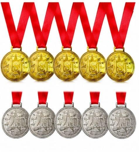 Silver & Gold Medals Pack of 10 Winner Medals for Sports Events, Competitions, School Awards, Party Games & Recognition Ceremonies (PC 10) | Pack of 10, Party Games, Recognition Ceremonies, Awards & Events-picture-16