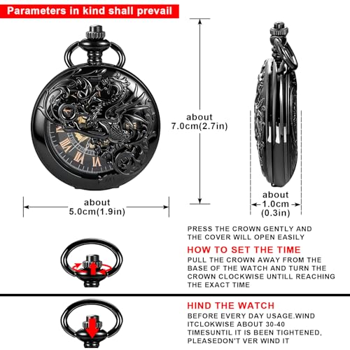 Image of Hand Winding Hollow Roman Numerals Mechanical Pocket Watch Steampunk Mens Watches