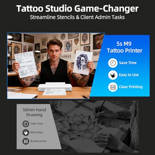 Image of Milestone M9 Professional Tattoo Stencil Printer, Upgraded 2-in-1 Wireless Bluetooth Portable Thermal Printer for Tattoo Stencils & Documents Compatible with Phone /Tablet /PC