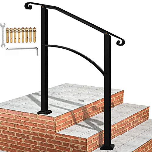 Handrails for Outdoor Steps, Black Handrail Arch,2 or 3 Steps Stair Handrail,Adjustable Outdoor Stair Railing with Installation Kit Hand Rails for Outdoor Steps