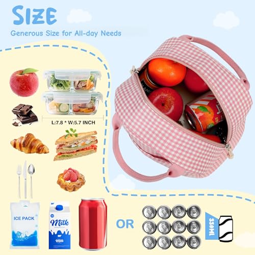 Image of CAMTOP Lunch Box Kids Insulated Lunch Bag Large Reusable Leakproof Cooler Lunch Bags for Boys Girls School Travel Picnic (Pink and White Checkered)