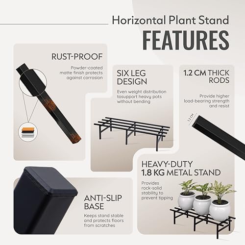 Image of Robustt Horizontal Metal Pot Stand (Set of 2 ) 76x24x18 Cm | Rust-Proof Matte Powder-Coated Pot Stand for Big Size Plants | Supports Up to 200 Kg| Ideal for Balcony, Outdoor and Indoor Plant Display