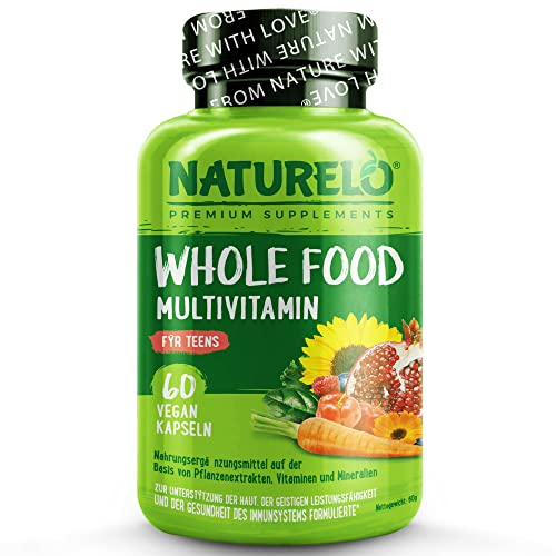 NATURELO Teen Multivitamin - Whole Food Multivitamin - with Minerals for Teenage Boys & Girls - Supplement for Active Kids - Non-GMO - Vegan & Vegetarian - 60 Capsules