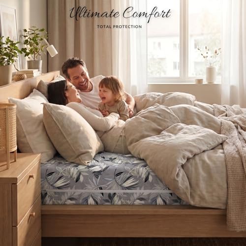 Image of HOMEKART Mattress Protector for Single Bed 72x48+8 Inches | Printed Zipper Encasement Cover | Ultra Soft Terry Breathable Fabric | Dustproof & Washable Fitted Mattress Cover (Grey)