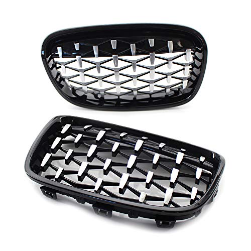 Bacar Car Front Diamond Meteor Grille Kidney Mesh Grill 51137262119, 51137262117, 51137262118 for 1 Series F20 F21 2011-2014 5113723902 251137239021 51137262120, Chrome Black