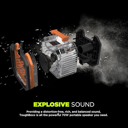 Image of Altec Lansing TOUGHBOXX Bluetooth Speaker, 70W Peak Power, IPX5 Waterproof, 18Hr Playtime, Party Sync 100+ Units, FM Radio, USB-C & Mic In, Ultimate Portable Outdoor Bluetooth Speaker