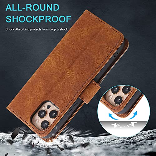 Housse portefeuille iPhone 14 Pro Max antichoc marron pliable - 2