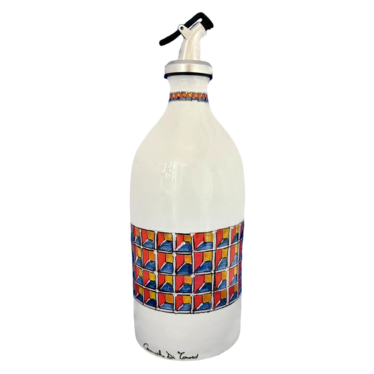 CERAMICHE DI TOMASO Oliera da Tavola in Ceramica per Olio, Aceto e Altri liquidi, con Dosatore Salvagoccia, Protegge l'olio per ridurre l'ossidazione - 500 ml - Facile da Pulire