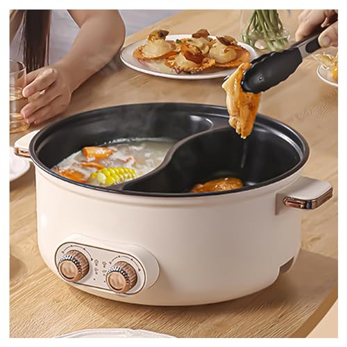 HJXBD888 Hot Pot, Double control switch, Three-Speed Fire Hot Pot Cooker Hotpot Pot, Ideal for Family Gatherings (with 2 Leaky Nets),7.5L