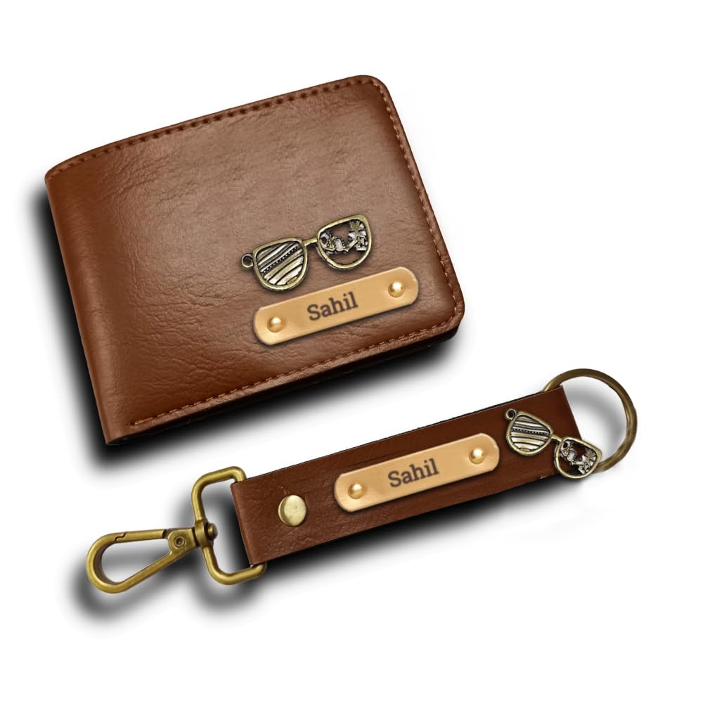 Leather Wallet for Men and Boys Customized Wallet Customised Gifts for Men | Personalized Combo with Keychain - Brown-image-45