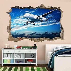 Muurstickers 3D Spiegelweergave Doorbreken De Muur Vinyl Muurstickers Verwijderbare DIY Vinyl Muurstickers Vliegtuig…
