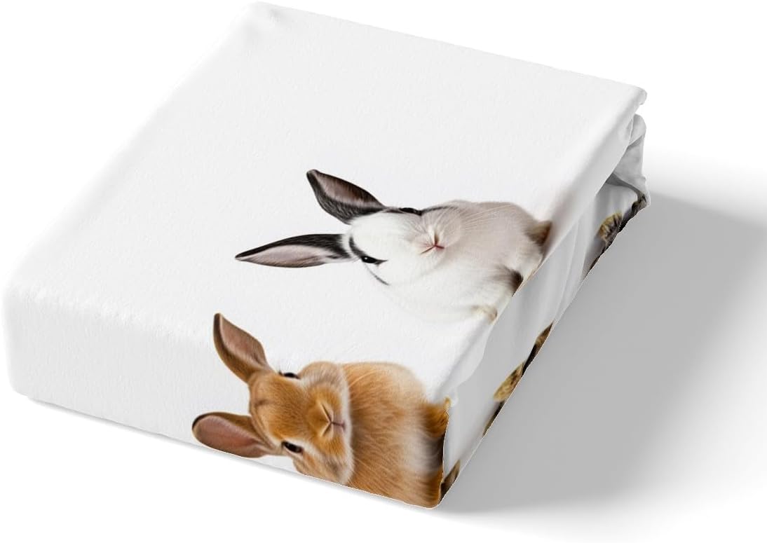 Feelyou Girls Cute Rabbit Bedding Set for Kids Daughter 3D Pet Animal Theme Fitted Sheet Lovely Hare Bed Sheet Set Room Decor Rabbit Lover's Gift Bed Cover Twin Size 2Pcs