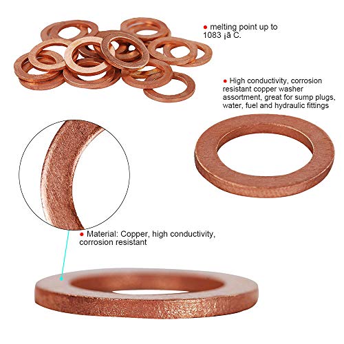 Hifrom 25Pcs M12 Copper Washers Flat Ring Sump Plug Oil Seal Gasket Sealing Fitting Washers #TOP5