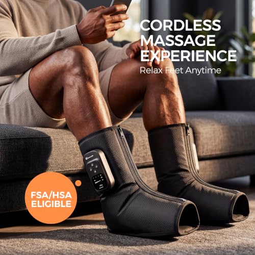 Image of Foot Massager with Air Compression and Heat, FSA Eligible HSA Portable Cordless Ankle and Calf Massager with 5 Modes & 5 Intensities, Lightweight Compression Boots for Muscle Relaxation (1PC)