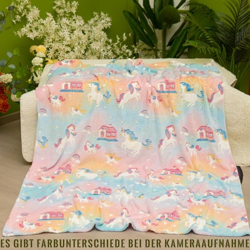 Einhorn Decke Glow In The Dark Kinder Kuscheldecke Flauschig MäDchen Geschenke 6-14 Jahre Geburtstag Couch Sofa üBerwurfdecke Fleecedecke Zimmer Deko Wolldecke (Einhorn House, 120 x 160 cm)