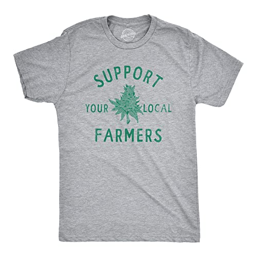 Mens Support Your Local Farmers T Shirt Funny 420 Weed Farm Tee for Guys Funny T Shirts 420 Apparel for Men Cool Sarcastic Short Sleeve Novelty Tees for Light Grey L