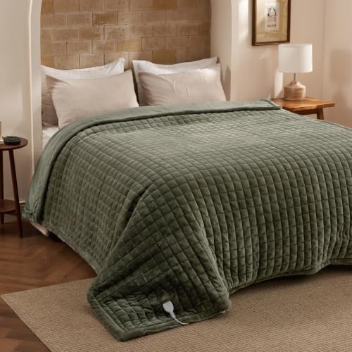 Image of Bedsure Luxury Quilted Heated Blanket Full, Thick Electric Blanket, Green