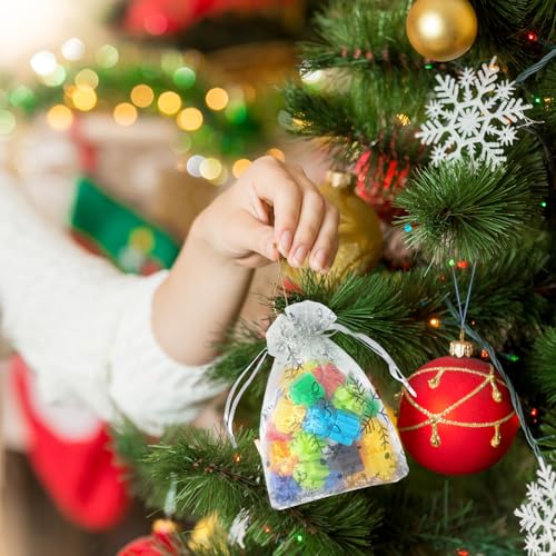 Image of YHJZ 50PCS Snowflake Organza Bags, 4x6 inches Small Christmas Gift Bags with Drawstring, Mesh Bags for Gift (Mixed Color)
