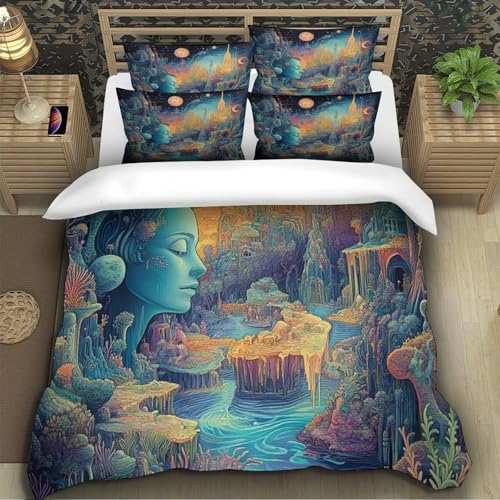 Housse de couette microfibre lavable machine drap de couette imprimé 3D - 5