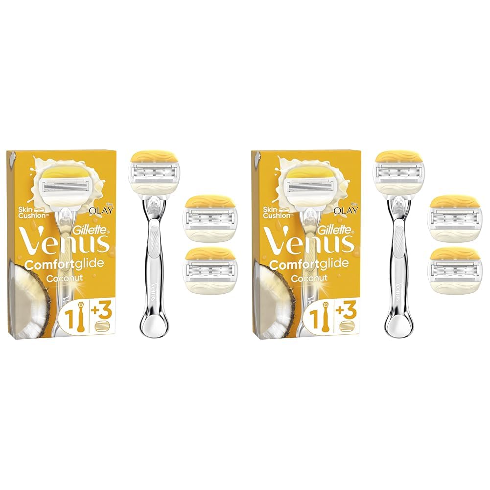 Gillette Venus Pro ComfortGlide Coconut Scented Women’s Razor with Olay Moisturiser, 1 Refill Razor Cartridges, Reusable Metal Handle and Shower Holder — view 8