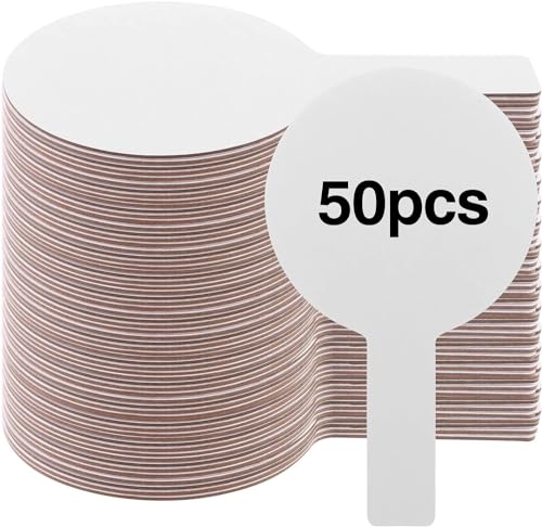 SevenMye 50 Pièces Palettes de Réponse Effaçables à Sec Palettes Double Face à Main Mini Tableaux Blancs Petit Tableau Blanc Signes Effaçables à Sec Palettes d'Enchères pour Étudiants Vote en Classe J