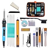 PJLSW Soldering Iron Kit, [Upgraded] 80W Temp Adjustable with Thermostatic Digital-Controlled LCD Display Welding Tool, 6 Soldering iron tips, Desoldering Pump, Stand, Solder Wick, Tweezer, Carry Bag