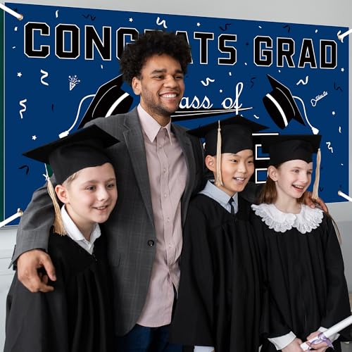 Image of Graduation Decorations 2026 2027 - Blue Polyester Graduation Backdrop - Graduation Party Decorations - Congrats Grad Banner - Graduation Decorations Class of 2026,Graduation Party Favors Supplies Yard Sign