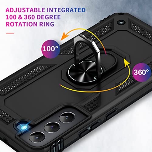 Image of Vaki for Samsung Galaxy S22 5G Case with Built in Screen Protector Military Grade Hard Rugged Cover Heavy Duty Armor Galaxy S22 Phone Cases with Metal Ring Kickstand Shockproof Black