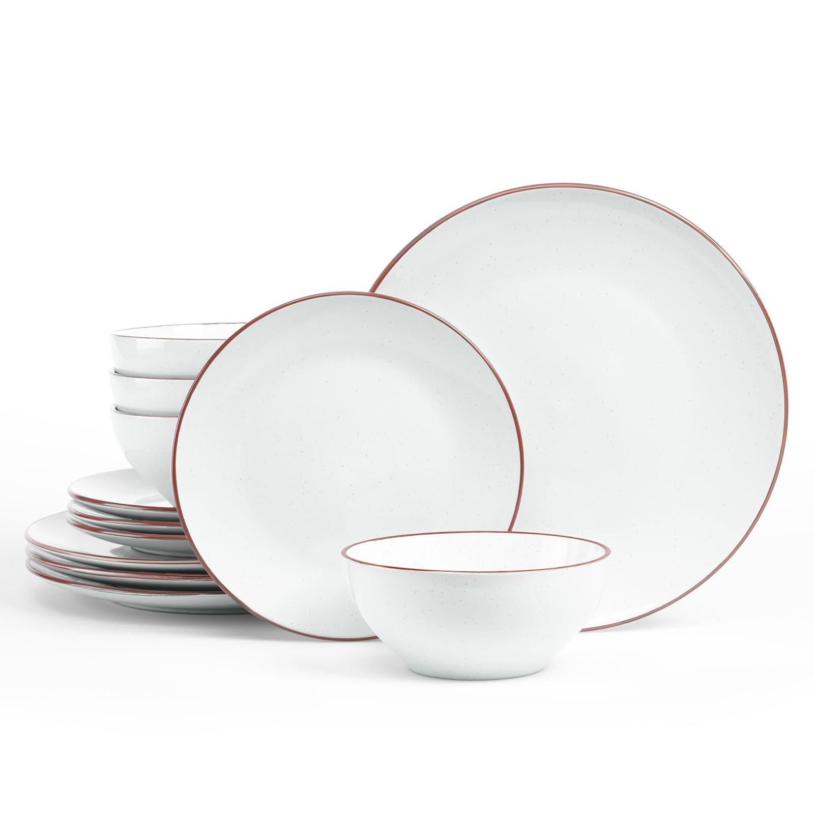 Famiware Venus Ceramic Plates and Bowls Sets, Speckled Dinnerware Dish Sets for 4 (12 Pieces) - Microwave and Dishwasher Safe, Matte White