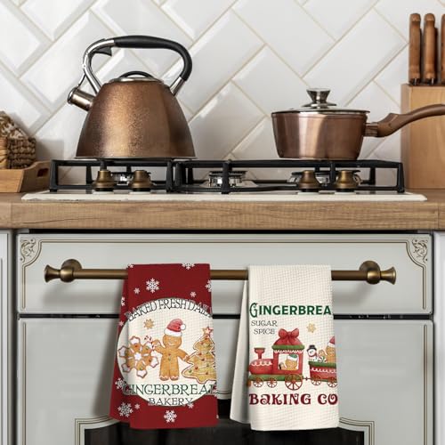 XYDEG Conjunto de 2 toalhas de cozinha de pão de gengibre de Natal, decorações de Natal de pão de ge