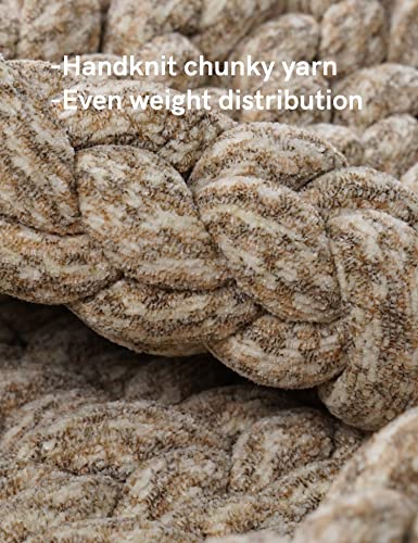 YnM Chenille Weighted Blanket, Handmade Chunky Knitted Design, Soft and Cozy, Temperature Regulating and Breathable, Machine Washable Throw for Sleep or Home Decor (Beige, 80x87 Inch, 25lbs)