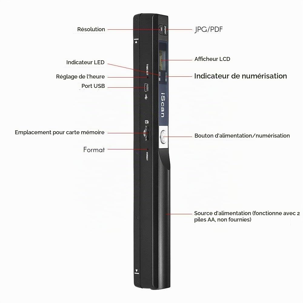 for iScan Portable Documents Scanner de Poche Image Baliseur Photo Couleur A4 Mobile Handy Scanners (Black)