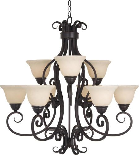 Maxim Lighting 12207FIOI Nine Light Frosted Ivory Glass Up Chandelier, Oil Rubbed Bronze
