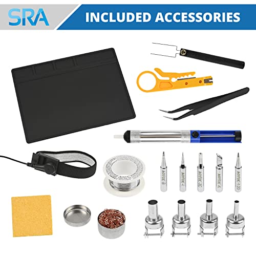 Aoyue 888+ Pcb Series 2-In-1 Hot Air Gun Soldering Kit For Electronics - Includes Soldering Mat, Helping Hands, Solder Wire, Brass Coils, Desoldering Pump, Extra Tips And Nozzles, And Esd Wrist Strap #TOP6
