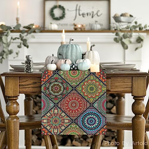 Artoid Mode Boho Vintage Geometric Moroccan Colourful Mandala Table Runner, Kitchen Dining Table Decoration for Home Party Decor 40x140 cm - Cosy Home Interiors Artoid Mode Boho Vintage Geometric Moroccan Colourful Mandala Table Runner, Kitchen Dining Table Decoration for Home Party Decor 40x140 cm - Image 2