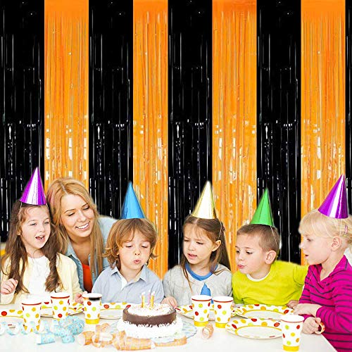 Fecedy 2Pcs 3Ft X 8.3Ft Orange Black Metallic Tinsel Foil Fringe Curtains Photo Booth Props For Halloween Birthday Bridal Shower Baby Shower Bachelorette Holiday Celebration Party Decorations #TOP2