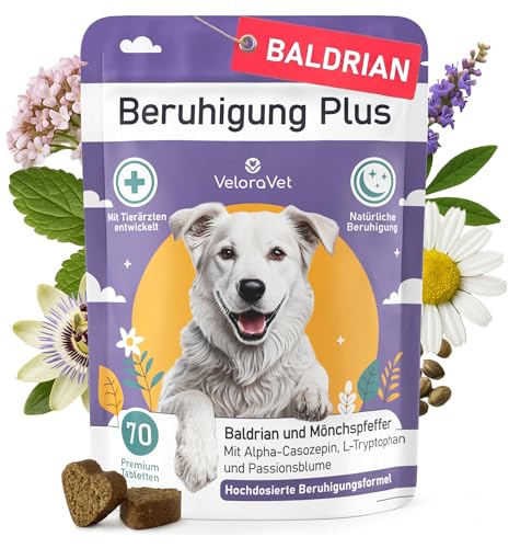 VeloraVet Beruhigungsmittel für Hunde mit Baldrian, Kamille - Natürliche Beruhigung & Seelenruhe als...
