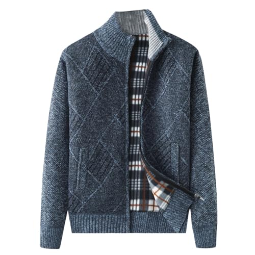 Men's Autumn Winter Thickened Plush Lined Warm Knit Sweater Cardigan