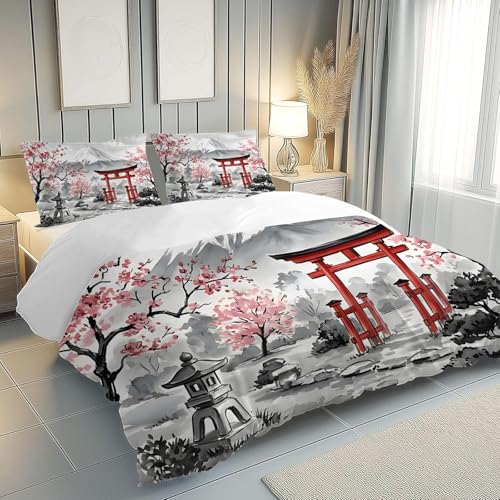Housse de couette adulte microfibre 220x240 parure de lit japonaise avec taie d'oreiller 65x65 - 4