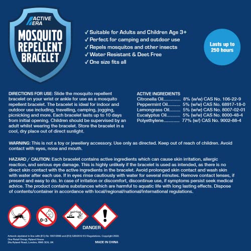 Active Era Mosquito Repellent Bracelet, Insect Midge & Mosquito Bands - Powerful DEET Free Formula - Waterproof with 250 Hours / 10 Days of Protection (Clear/Black/White - 12 Pack) - 9