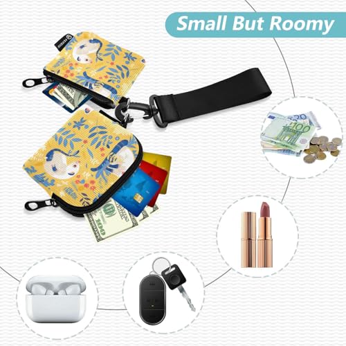 Cartoon Asian Palm Civet Blue Yellow Women's Wallets Card Cases Thin Flat Business Card Case Money Organizer with Wristlet Strap for Lady 2 Pcs tarjeteros para Mujer2