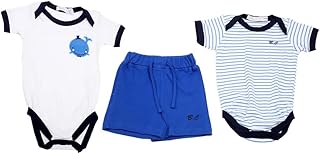 طقم سالوبيت بكباسين من القطن مكون من 3 قطع مقاس 12 شهر للاولاد من بيبي كلوب، لون كحلي وابيض