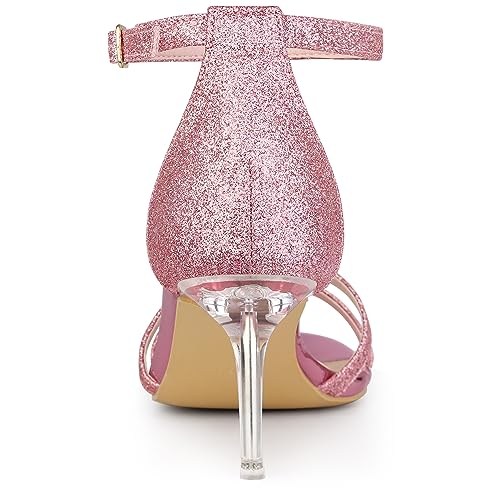 Allegra K Allegra K Women's Glitter Ankle Straps Stiletto Clear Heels Pink Sandals 8 M US