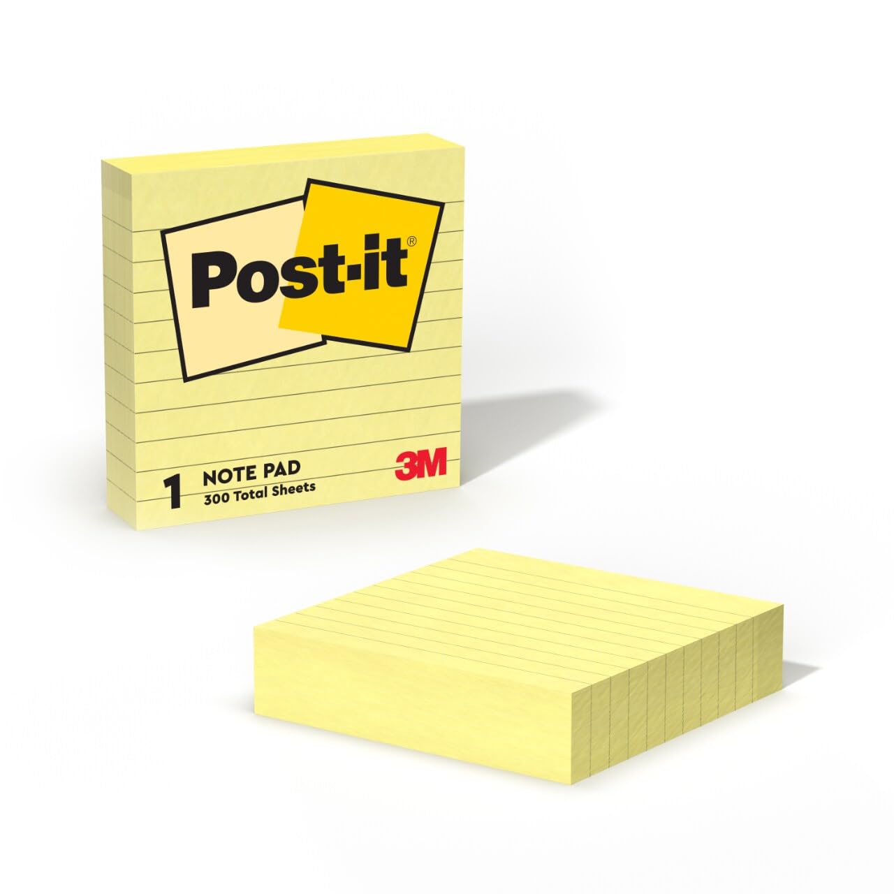 Post-it Notes, 4 in. x 4 in., Canary Yellow, Lined, 300 Sheets/Pad, 1 Pad/Pack