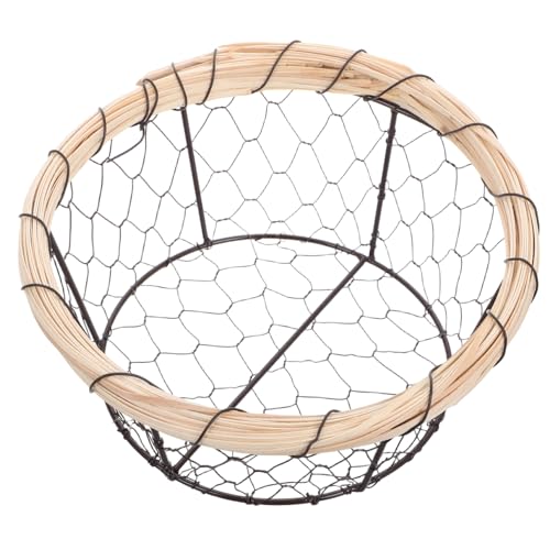 PRETYZOOM Cesta de Hierro Forjado Cesta de Almacenamiento Cesta de Pan Cesta para Cesta organizadora Cesta para Snacks Cesta de Flores Canasta de Pan para Servir de Madera Black