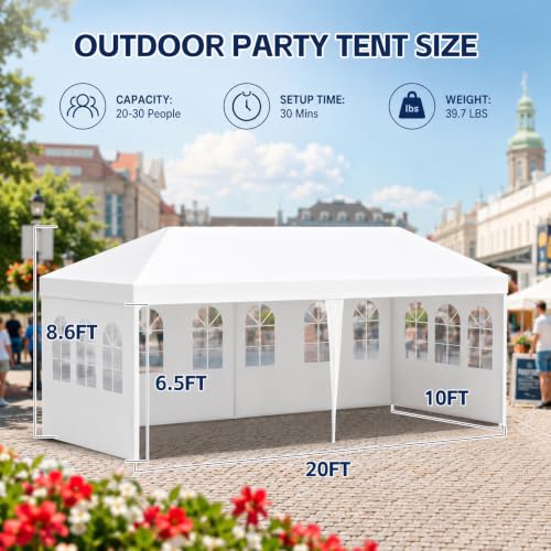 Image of 10' x 20' Outdoor Canopy Tents with 4 Detachable Sidewalls, Patio Gazebo Tents, Shade Shelters for Birthday, Events, Party, Wedding, Gatherings and Patio