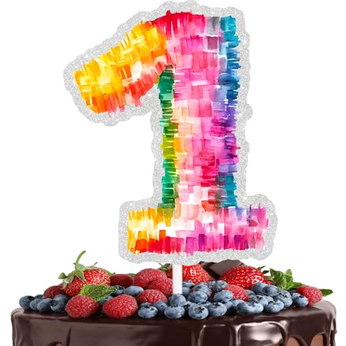 Mexican Fiesta Cake Topper Kids Papel PicadoTheme 1st Happy Birthday Decorations, Boys and Girls Birthday Party, Baby Shower, Anniversary Party Smash Decorations (1st)