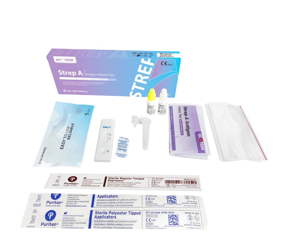 Strep A Antigen Home Test – Autotest Rapide pour Détection du Streptocoque A – Résultats Fiables en 5 Minutes – Haute Précision 97,5% – Certifié CE 0344 – Kit Facile à Utiliser à Domicile