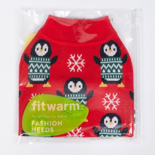 Image of Fitwarm Funny Penguins Dog Ugly Christmas Sweater, Winter Dog Clothes for Small Dogs Girl Boy, Pet Xmas Outfit, Green, Red, White, Large